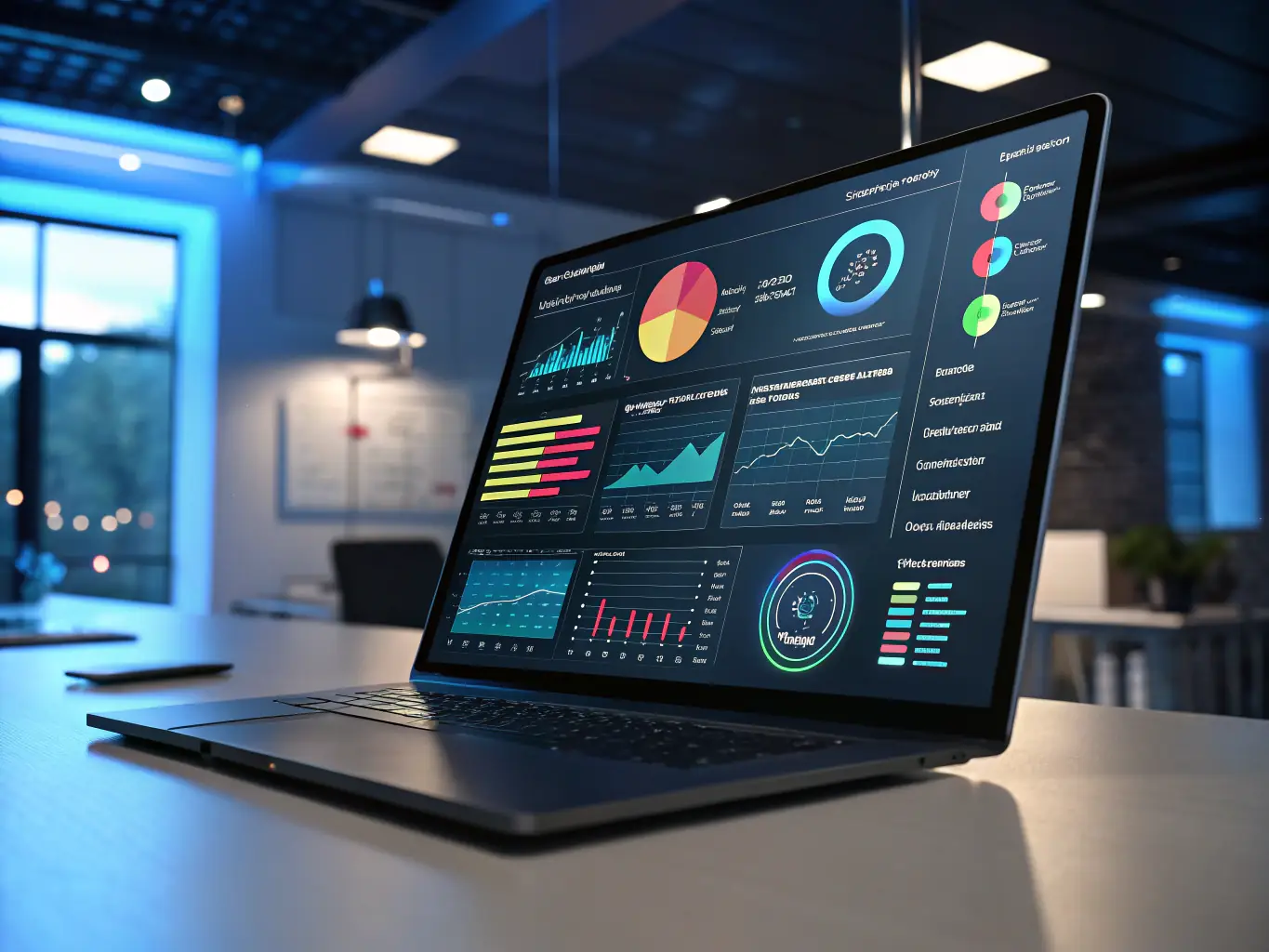 A visual of digital marketing dashboards with AI analytics and campaign performance metrics, demonstrating the ability of AI to optimize marketing campaigns and provide actionable insights.