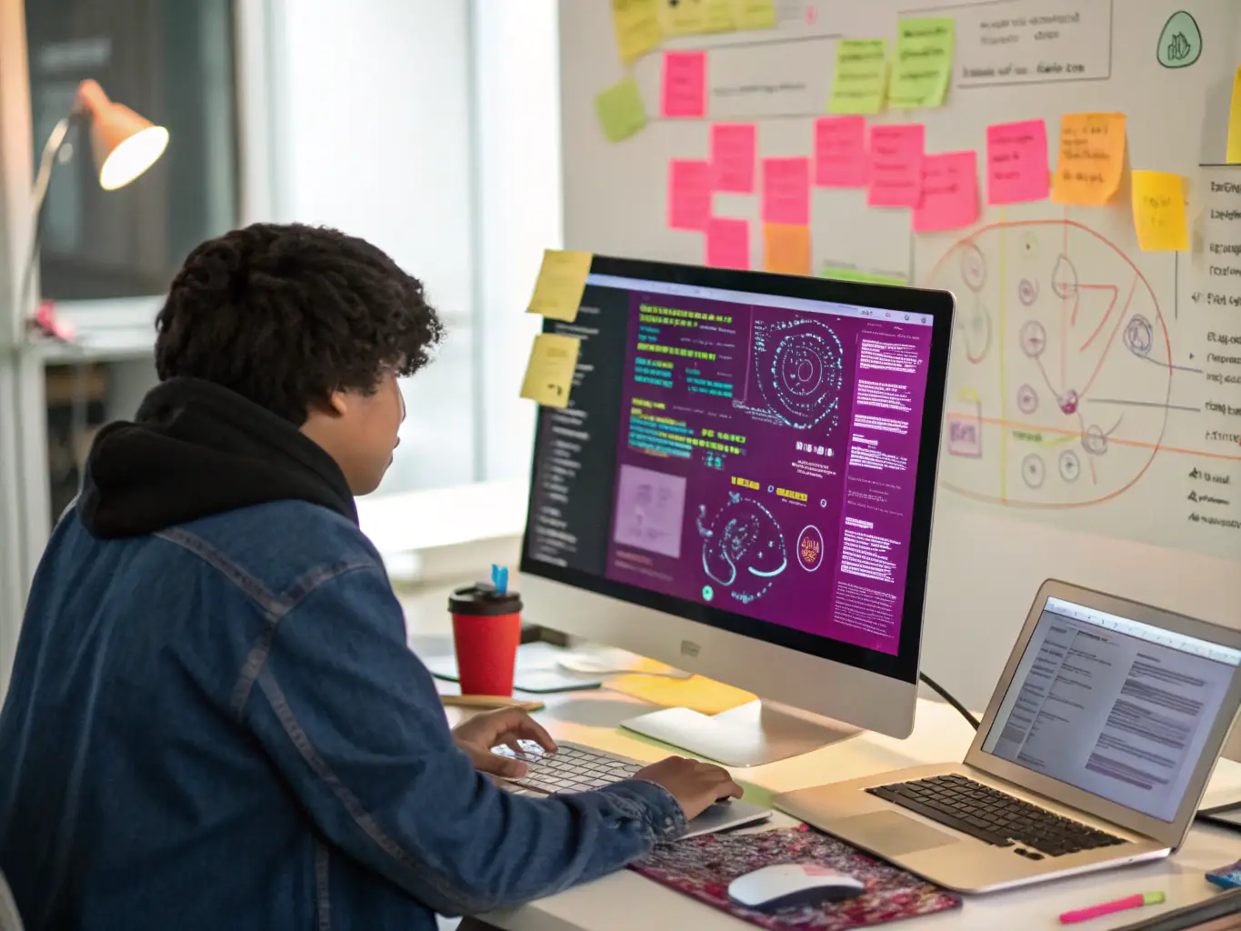 A dynamic video tutorial interface demonstrating AI concepts with clear explanations and practical examples, representing Dott-Media's AI video course offerings.