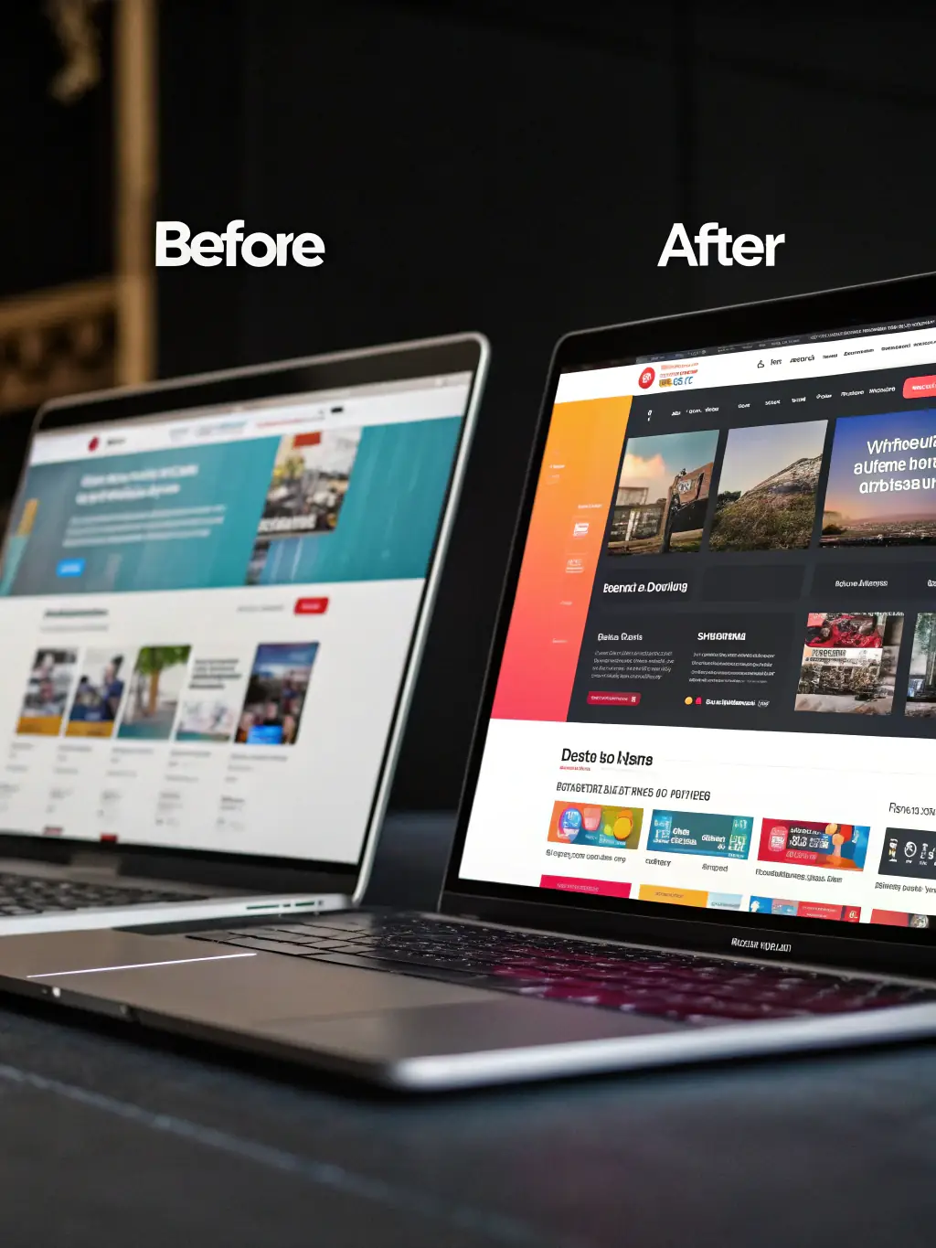 A before-and-after image showcasing a website redesign project, highlighting the improved user interface and enhanced functionality.