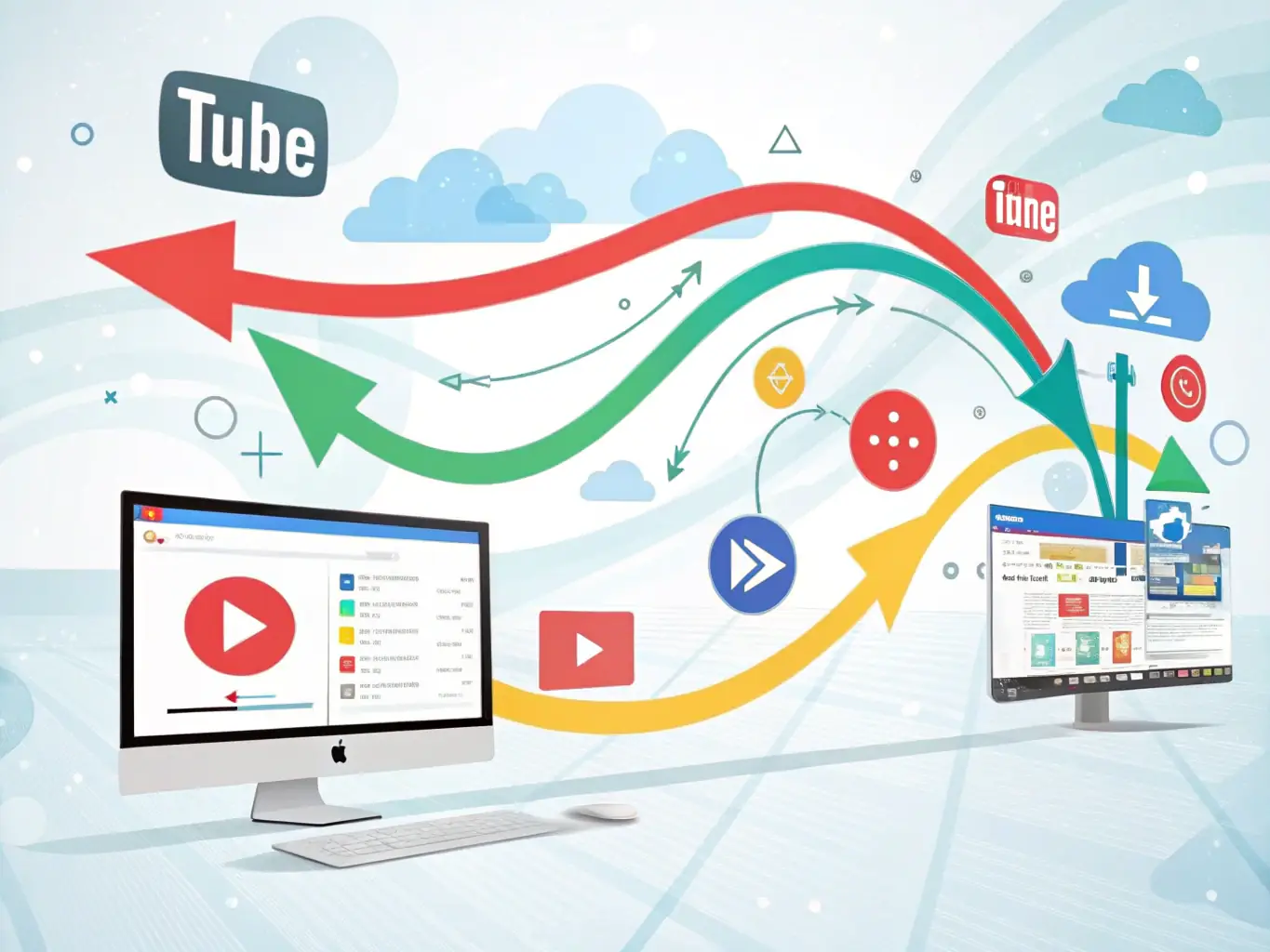 A visually appealing graphic showcasing a combination of website elements and video course icons, symbolizing Dott-Media's integrated approach to digital solutions.
