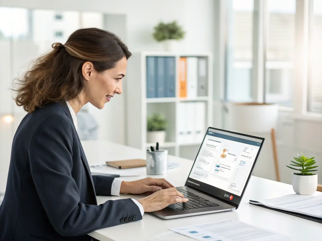 A professional-looking image of a person interacting with an AI assistant on a tablet, showcasing the practical applications and user-friendly nature of AI technology.