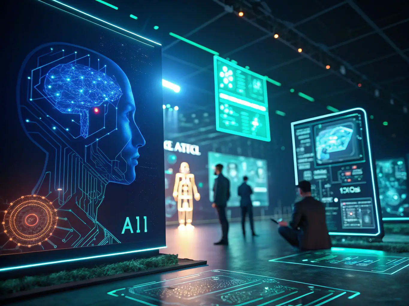 A visually striking image of an AI bot interface with data streams and futuristic design elements, symbolizing the power and efficiency of AI automation.